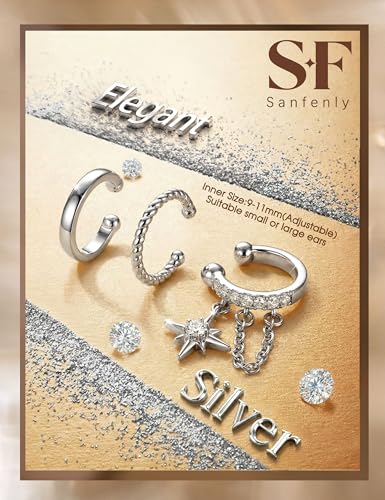 Sanfenly Ear Cuffs Earrings for Women Non Piercing | 14K Gold Plated Ear Cuffs for Non Pierced Ears, Hypoallergenic Clip on Earrings Cartilage Earring, Fake Ear Piercings - color: Silver Plated-Chic