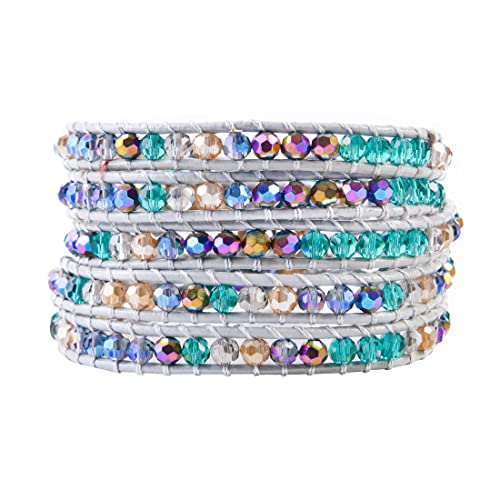 YGLINE Natural Stone Wrap Bracelet for Women Boho Bracelets Healing Crystal Beaded Bracelet Adjustable 3/5 Wraps Bracelet Handmade Birthday Gifts for Women - color: Crystal(5 wraps)