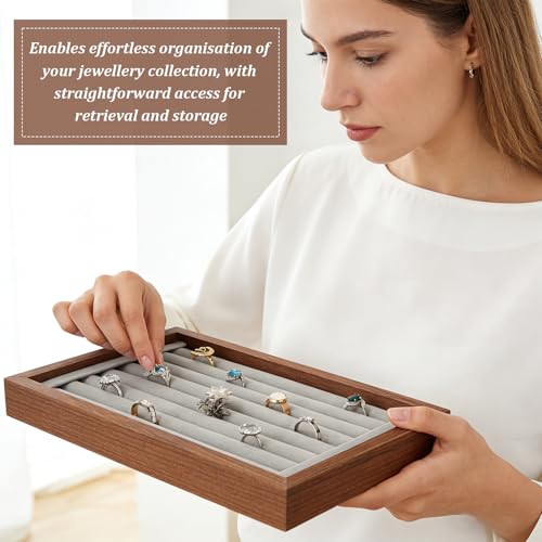 4 Pack Wood Ring Displays, Wooden Ring Holder Display Case Earring Organizer Velvet Jewelry Tray Jewelry Organizer Stand for Rings Earrings Selling, Coffee