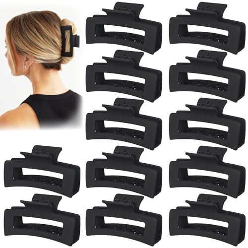 12 Pack Black Hair Claw Clips for Women, Medium Claw Clips for Thin Thick Hair, Strong Hold Matte Banana Clips - color: Black