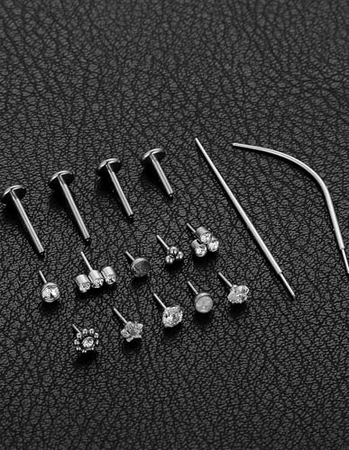 Threadless Push in Nose Studs Rings Stainless Steel Flat Back Earrings Labret Monroe Lip Rings for Women Men Cartilage Helix Conch Tragus Piercing Jewelry 6mm 8mm 10mm Silver Gold Tone - color: Silver, size: 18G(1mm)