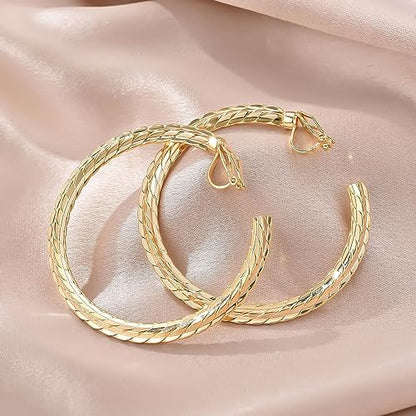 YOQUCOL 5CM(2.0IN) Golden Swingable Clip On Hoop Earrings for Women Non Pierced Ears Hoop Earrings - color: D