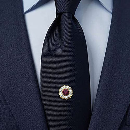 AMITER Crystal/Pearl Tie Tack with Chain, Gold Mens Tie Pin Necktie Pins Lapel Pin for Wedding Birthday Anniversary Party - color: 24k Gold+Purple Crystal