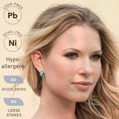 Gifts for Women, Wish Stone Stud Earrings with Birthstone Crystals, 18K Rose Gold Plated or Silver-tone - color: 112-December Birthstone-Zircon Blue-Rose Gold Plated