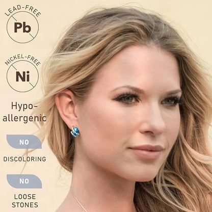 Gifts for Women, Wish Stone Stud Earrings with Birthstone Crystals, 18K Rose Gold Plated or Silver-tone - color: 112-December Birthstone-Zircon Blue-Rose Gold Plated