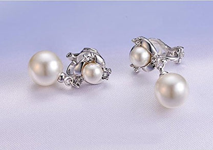 Clip On Earring For Women Pearl Non Pierced Clip Earrings - color: clip-on silver