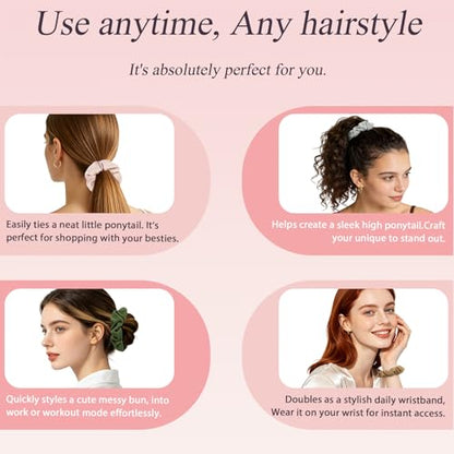 Ribbed Knit Scrunchies, Soft Stretchy Fabric Hair Ties, Neutral Solid Colors (Beige, Sage, Gray) No Crease for Women, Thick & Thin Hair, Everyday Casual & Workout Use - color: Set 16