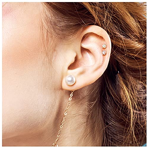 Pierced Owl - 16GA Prong Set Shining Star 316L Surgical Stainless Steel Labret Monroe Lip Cartilage Helix Tragus Conch Ear Lobe Barbell Stud - style: Gold tone/Clear