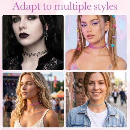 PAGOW Tattoo Choker Set, Stretchy 90s Choker Necklace, Adjustable Retro Y2K Gothic Grunge Chokers Jewelry Accessories - color: 9 Colors,9Pcs