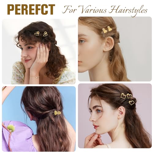 CWJCYTNSN 12PCS Mini Heart hair Claw Clips, Gold Small Metal Hair Clips, Cute Tiny Hair Clips for Thin Thick Hair, Little Love Hair Jaw Clamps for Women Girls Teens Hair Accessories - color: Gold heart