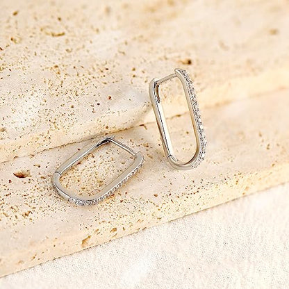 Me&Hz Gold Huggie Earrings Small Huggie Hoop Earrings for Women 14K Gold Plated Hypoallergenic Cubic Zirconia Huggies Mini Silver Hoop Earring for Women - color: Paperclip Hoop - CZ, Silver