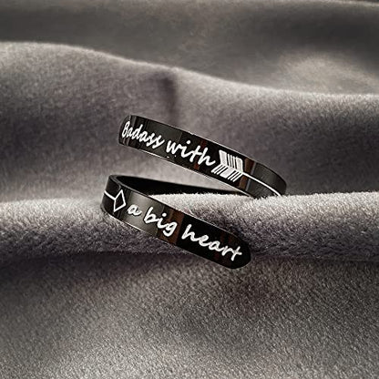 Opening Black Keep Going ring Stainless Steel Adjustable Never give up Jewelry Inspirational Opening Stacking Cute Hiphop Band - style: Badass with a big heart