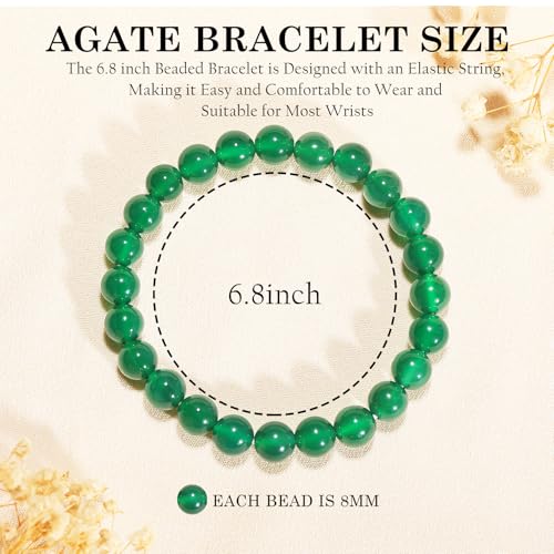 Agate Round Beaded Bracelet for Women Men Natural Agates Stone Healing Bracelets Stretch Elastic Handmade Polished Gemstone Beads Bracelet - color: Green, size: 8mm Beads