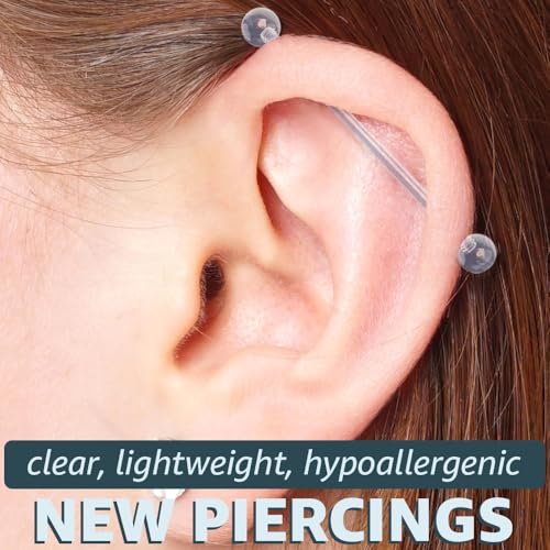 Plastic Tongue Rings For Surgery - Clear Plastic Tongue Rings For Work - Hypoallergenic Straight Barbell Bioflex Ring Piercing Jewelry - Clear Industrial Piercing Jewelry - color: 14g - 18mm-50mm (12 set)