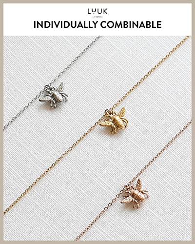 LUUK LIFESTYLE Stainless steel necklace with pendant and HAPPINESS card, 20” adjustable length, lucky charm, friendship chain, Valentine's Day gift, birthday, women's jewelry, silver, gold, rosegold - color: Silver, size: Bee