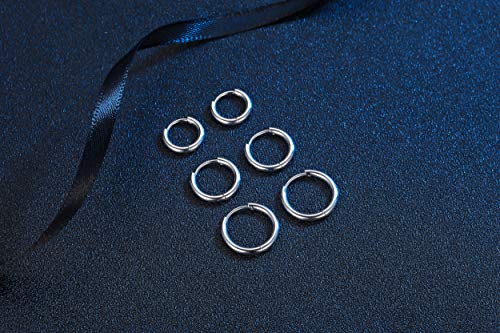 Black Hoop Earrings for Men 8mm 10mm 12mm – Surgical Stainless Steel Hypoallergenic Mens Small to Medium Hoop Earrings Set (3 Pairs) - style: E:3pairs,8mm+10mm+12mm,steel