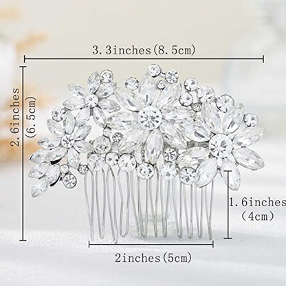 Olbye Wedding Hair Comb Rhinestone Hair Accessories Bridal Head Pieces Flower Bride Silver Crystal Headpiece Bridesmaids Head Side Combs Brides Accessories for Women (Silver C) - color: Silver C