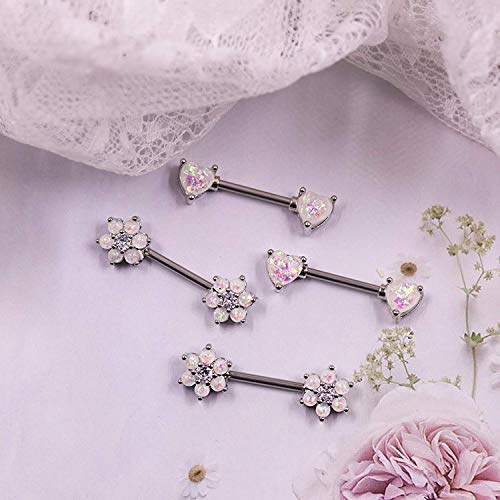 14G Opal Flower CZ Nipple Barbell Nipple Ring Piercing Jewelry for Women - color: silver 2