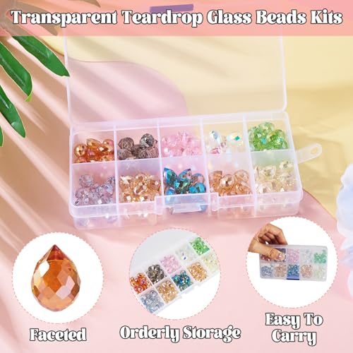 130Pcs Faceted Teardrop Glass Beads Electroplate Top Drilled Drop Spacer Beads Colorful Crystal Waterdrop Dangle Charms Chandelier Pendants for DIY Earring Bracelet Necklace Jewelry Making - color: Mixed Color-B