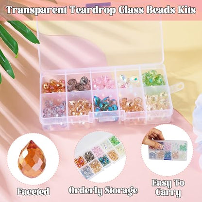 130Pcs Faceted Teardrop Glass Beads Electroplate Top Drilled Drop Spacer Beads Colorful Crystal Waterdrop Dangle Charms Chandelier Pendants for DIY Earring Bracelet Necklace Jewelry Making - color: Mixed Color-B