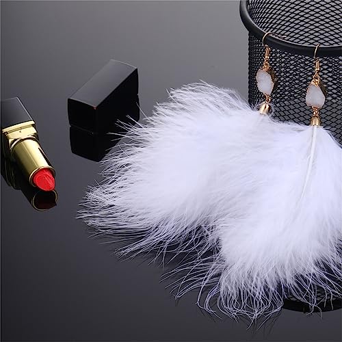 Feather Earrings for Women Boho Bohemian Style Tassel Fringe Statement Drop | Boho Tassel Fringe Statement Drop Earrings Dangle with Bohemian Vibe for Summer Beach Vacation Cruise Festival Outfit - color: White