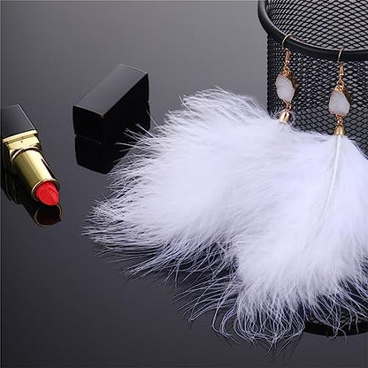 Feather Earrings for Women Boho Bohemian Style Tassel Fringe Statement Drop | Boho Tassel Fringe Statement Drop Earrings Dangle with Bohemian Vibe for Summer Beach Vacation Cruise Festival Outfit - color: White