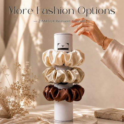 ZIMASILK 100% Pure Mulberry Silk Hair Scrunchies for Women | No Damage - Gentle Elastic Hair Ties for Ponytail Holder - Hair Accessories (3 Pack, Coffee, Taupe, Beige) - color: Chocolate, Taupe, Beige (3pcs)