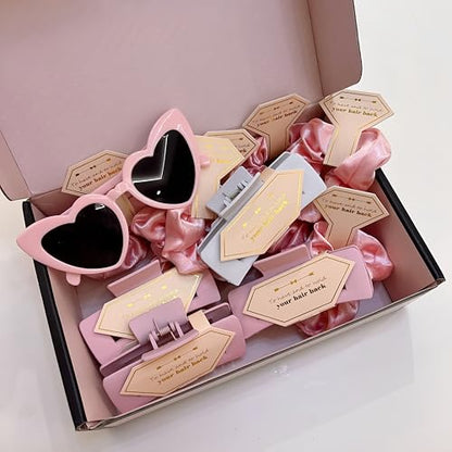 Bridesmaid Scrunchies Proposal Gifts Bachelorette Hair Claws Clips women heart sunglasses for Wedding Party Favors (Pink) - color: Pink