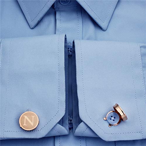 HAWSON Men's Letter Initial Button Cover Cufflinks Letter Rose Gold/Silver Suitable for Formal Business Shirt Letter A-Z - color: Rose Gold Color - N