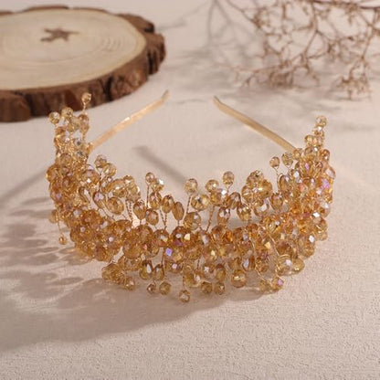 Denifery Large Crystal Headband for Wedding Bridal Hair Band Headpiece for Party Prom Hair Accessories (Champagne) - color: Champagne