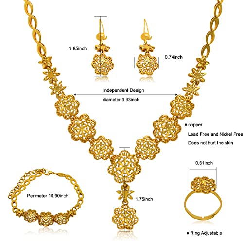 indian Women Jewelry Necklace Set african Dubai Bride Wedding Prom Fashion Jewelry 24K Gold Plated Necklace Bangles Rings Earrings - color: S-04