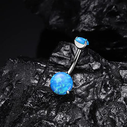 VOJO G23 Titanium Belly Button Rings Cubic Zircon Opal Hypoallergenic Threaded 14G Diamond Navel Body Piercing Jewelry Birthstone for Women - color: Claw Blue Opal