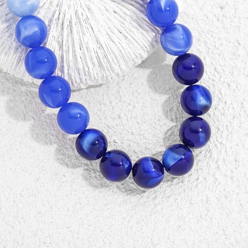 Chunky Beaded Necklace for Women Boho Statement Bead Necklace | Adjustable, Lightweight Choker, Round/Oval/Pebble Beads, Trendy Summer Beach Jewelry - color: Blue Ombre
