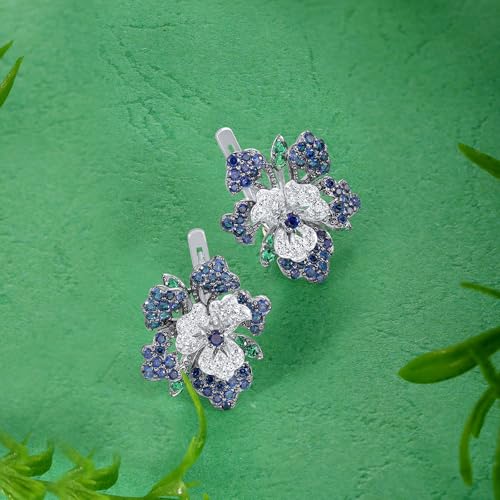 Santuzza Sterling Silver Gemstone Flower Earrings for Women - color: [A]Peony-Blue