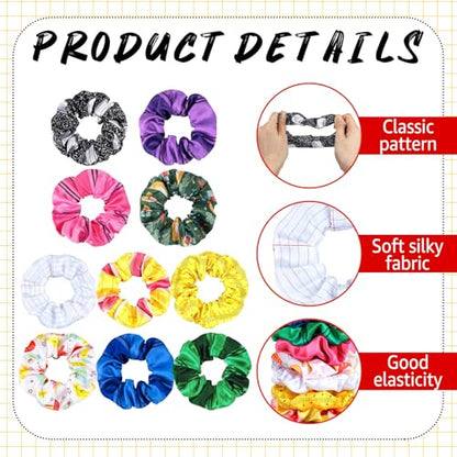 80 Pcs Teacher Satin Hair Scrunchies Pencil Ruler Silk Hair Ties Elastic Bands Ropes Ponytail Holders Ties Back to School Accessories for Women Party Favors - style: Back to School