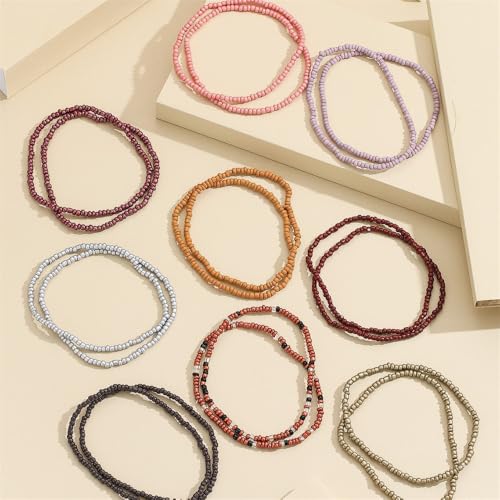 18Pcs Boho Stackable Beaded Bracelets for Women Colorful Handmade Multilayered Rice Beads Anklets Set Summer Beach Bohemian Jewelry Gift - color: Style 1 Brown