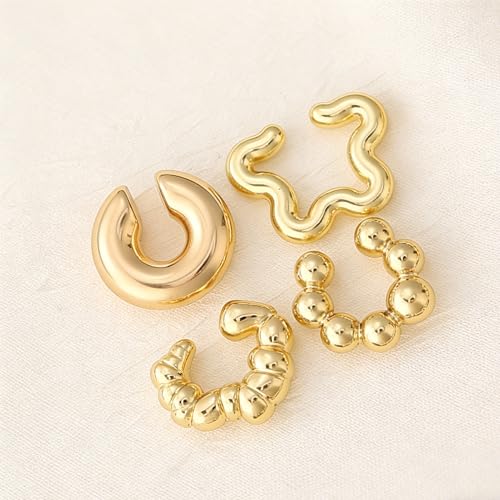 4pcs Chunky Gold Silver Ear Cuff Set for Women Punk Metallic Twist Non Piercing Clip Cuff Earrings Trendy Jewelry Set for Daily Party - style: style F