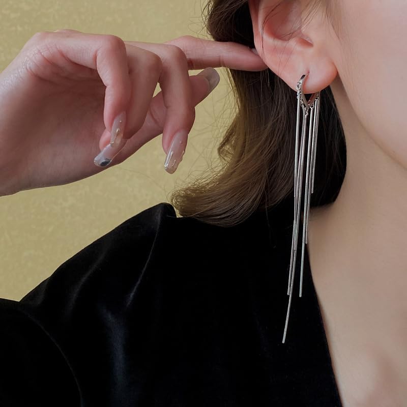 ASOQOLA Long Tassel Dangle Drop Earrings for Woman Tassel Dangling Earrings 925 Silver Chandelie dangling earring for Prom Fashion Jewelry - color: D Silver