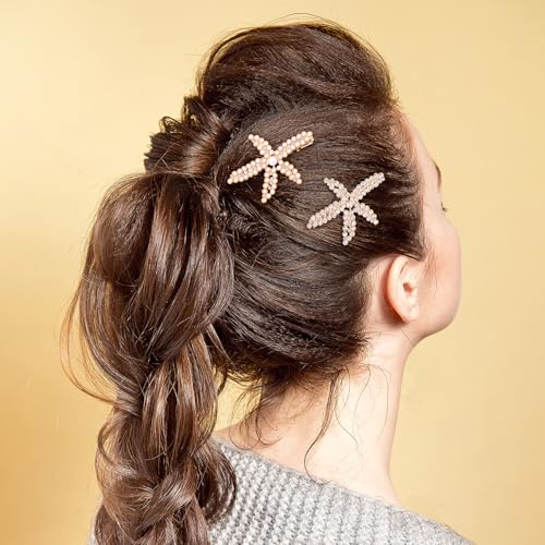 PAGOW 3 PCS Starfish Hair Clips, 3 Styles Gold Rhinestone Hair Clips, Faux Pearl Crystal Sea Star Wedding Headpiece Hair Accessories For Women Bride - color: 3pcs-gold,style2