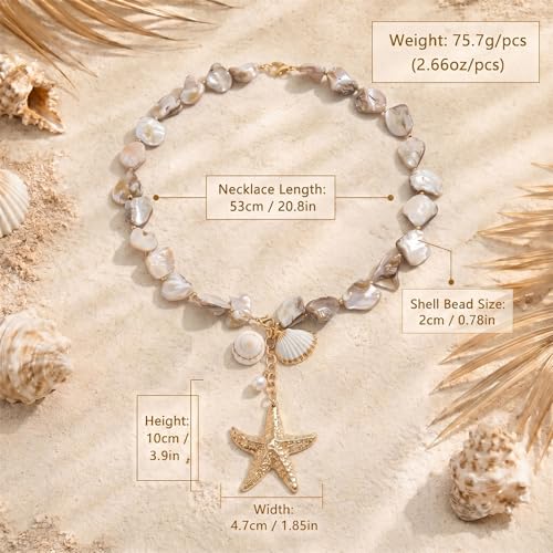 Chunky Shell Choker Necklace for Women,Natural Irregular Pearl Beaded Beach Necklaces,OT Buckle Pearl Pendant Choker,Bohemian Beach Necklace,Summer Beach Vacation Jewelry Gift for Women - color: white