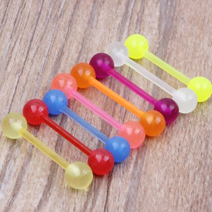 Glow in the Dark Barbell Piercing Kit for Women Men Acrylic Cute Nipple Bars Hypoallergenic 14 G Tongue Piercings Ring Set Long Body Jewelry Flexible Jewellery 2 pcs Size 16 MM - color: Blue