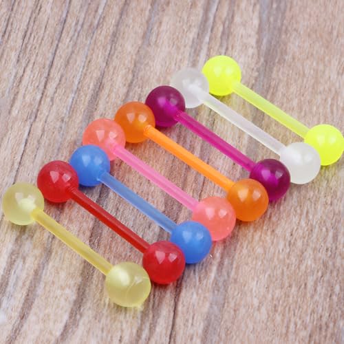 Glow in the Dark Barbell Piercing Kit for Women Men Acrylic Cute Nipple Bars Hypoallergenic 14 G Tongue Piercings Ring Set Long Body Jewelry Flexible Jewellery 2 pcs Size 16 MM - color: Red