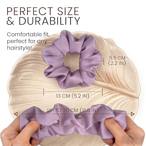 Big Satin Scrunchies for Women, 5.2 Inches Large Scrunchie, Silk Elastic Ponytail Holders for Girls, Jumbo Hair Ties for Thick/Curly Hair, Soft Scrunchy No Crease No Pilling, 4 Pack - color: Pruple+Coffee