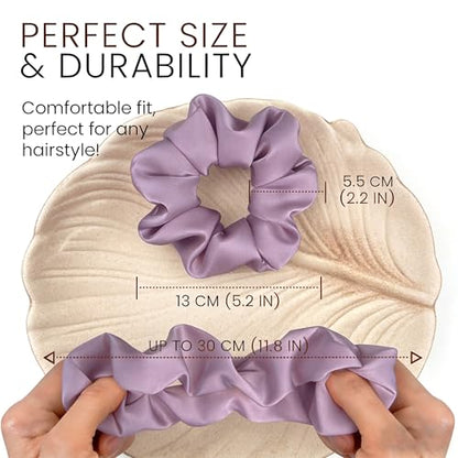 Big Satin Scrunchies for Women, 5.2 Inches Large Scrunchie, Silk Elastic Ponytail Holders for Girls, Jumbo Hair Ties for Thick/Curly Hair, Soft Scrunchy No Crease No Pilling, 4 Pack - color: Pruple+Coffee