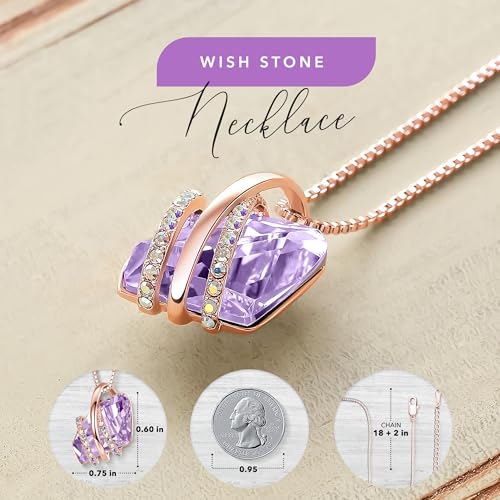 Leafael Wish Stone Pendant Necklace with Birthstone Crystal, 18K Rose Gold Plated/Silvertone, 18" + 2" - color: 106-June-Alexandrite Light Purple-Rose Gold Plated