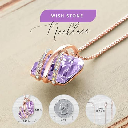 Leafael Wish Stone Pendant Necklace with Birthstone Crystal, 18K Rose Gold Plated/Silvertone, 18" + 2" - color: 106-June-Alexandrite Light Purple-Rose Gold Plated