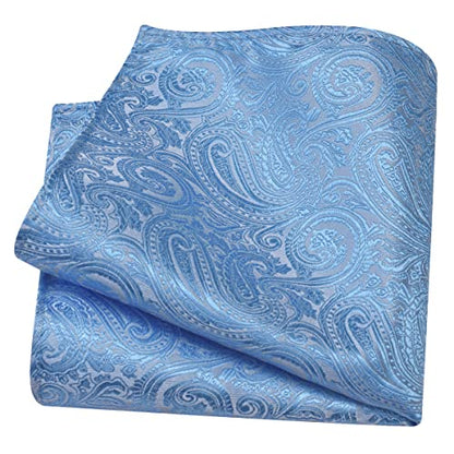 GUSLESON 3.15"（8cm） Mens Tie and Lapel Pin Paisley Necktie Hankerchief Cufflinks Set for Men - color: Light Blue