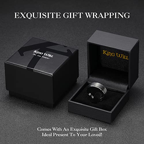King Will Mens Brushed Wedding Band, Two Tone Matte Step Edges/Pipe Cut, Tungsten Carbide Anniversary Promise Rings Comfort Fit - color: Black&Silver Edge-8mm