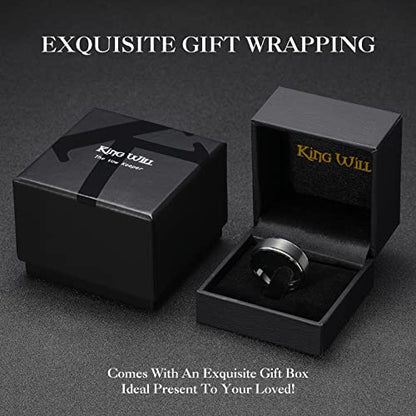 King Will Mens Brushed Wedding Band, Two Tone Matte Step Edges/Pipe Cut, Tungsten Carbide Anniversary Promise Rings Comfort Fit - color: Black&Silver Edge-8mm