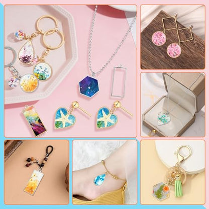 50pcs Open Bezel Pendants 5 Styles Hollow Bezel Pendants Open Frame Pendant Geometric Pressed Flower Frame for Resin Casting, Necklace, Earrings, Pressed Flower, DIY Crafts(K Gold,White K) - color: 50pcs;K Gold,White K;5 Styles